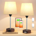 Reddish Brown Bedside Lamps Set of 2 - Nightstand Bedroom Lamp with USB C Port and AC Outlet Charging, 3 Way Dimmable Touch Control Small Bed Side Table Lamp, Nightstand Light