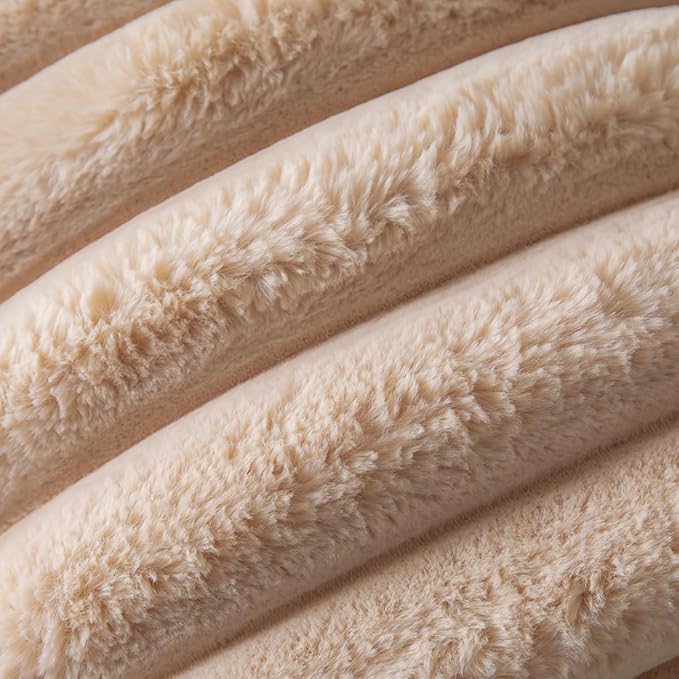 Faux Fur Plush Throw Pillow Covers 18x18 Inch Set of 2 - Luxury Decorative Fuzzy Striped Soft Cozy Pillowcase for Couch, Sofa, Living Room - Camel