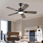 Ceiling Fans with Lights, 42 Inch Low Profile Ceiling Fan with App/Remote Control, DC Reversible Motor, Dimmable LED Ceiling Fans for Bedroom,Indoor/Outdoor Patio Use（Brown）