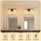 Modern Bathroom Vanity Light, 2-Light Black Gold Bathroom Lighting Fixtures Over Mirror, 12.6" Crystal Wall Light Sconce for Bathroom/Bedroom/Vanity, Includes LED Bulbs, Easy Installation
