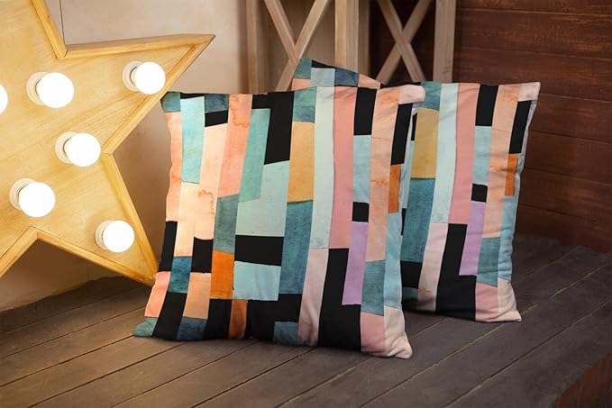 CAPSCEOLL Green Black Decorative Pillow Covers Geometric Stripes Abstract Oil Painting Orange 16X16 Inch Set of 2 Zipper Pillow Protector for Bedroom Couch Living Room Holiday Pillow Covers