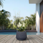 Kante 12.5" Dia Round Fluted Planter with Surface Indentations, Large Flower Pot with Drainage Hole for Indoor & Outdoor Plants, Charcoal Finish with Warm Brown Interior