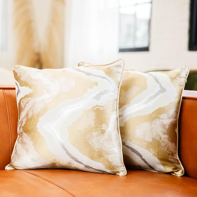 NKB Supplies Throw Pillows with Inserts Included,18"x18" Pillows, Set of 2, Marble Pillow Covers, Decorative Pillows for Bed, Couch, Sofa