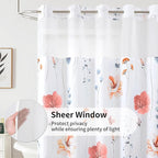 QiyI Flower Shower Curtain with Snap in Liner, Pink Watercolor Floral Cloth for Bathroom, No Hook Shower Curtains with Mesh Top Window, Fabric Waterproof Bathroom Set, 72 x 75 Inch