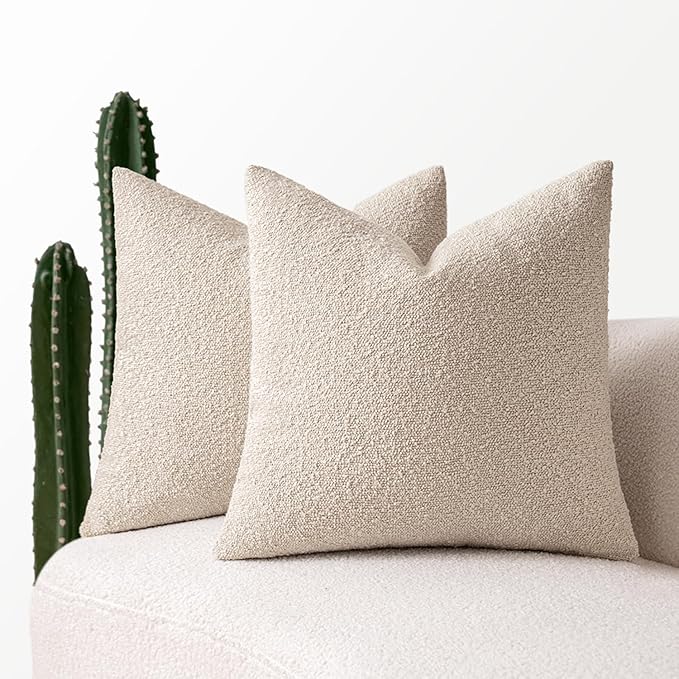 MIULEE 18x18 Inch Decorative Pillow Covers for Couch Bed Set of 2 Textured Boucle Neutral Winter Throw Pillows Oatmeal Accent Solid Cushion Pillowcases Sofa Livingroom Home Decor
