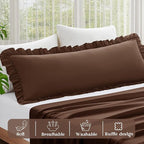 KKJIAF Ruffle Body Pillow Cases Set of 1, Ruffled Pillow Covers with Envelope Closure, Wrinkle Resistant Ruffled Long Pillow Shams 20" x 54", Brown