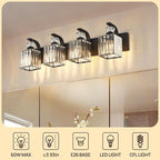 Modern Bathroom Vanity Light, 4-Light Black Bathroom Lighting Fixtures Over Mirror, 28.4" Crystal Wall Light Sconce for Bathroom/Bedroom/Vanity, Includes LED Bulbs, Easy Installation