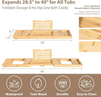 Bamboo Bathtub Tray | Splash-Proof Adjustable (28-40 Inch) | Non-Slip Pads, Wine Holder & Tablet Stand | Bath Relaxation & Reading Essentials