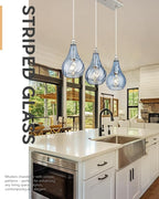 TENGXIN 3-Light Pendant Lights for Kitchen Islands - Brushed Nickel with Blue Glass. Farmhouse Style, Ideal for Dining Rooms and Bedrooms, 6 Inch