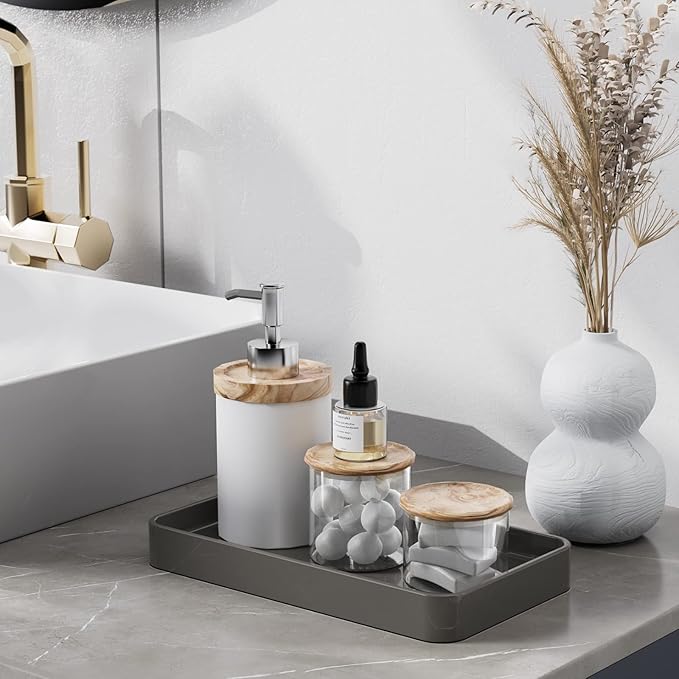 Gurygo Vanity Tray for Bathroom -10" Ceramic Soap Dispenser Tray for Kitchen - Rectangle Ceramic Tray - Bathroom Trays for Counter(Grey, Set/1)…