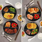 (5 Pack) Portion Control Plate for Balanced Eating, 9" Unbreakable Divided Plates,3 Compartment Round Plates, Reusable Plastic Plates, BPA Free for Kids Adults Bariatric Diet (Black)