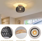 Boho Rattan Ceiling Light Fixture - 3 Style Options Wicker Semi Flush Mount Ceiling Lights,Black Bohemian Woven Basket Chandelier,Coastal Light Fixtures for Hallway Bedroom Nursery Playroom Laundry