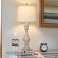 27.5" Tall Farmhouse Lamp,Wash-Grey Vintage Bedside Lamp with USB Charging Ports A/C,3-Way Dimmable Touch Control Retro Lamps for Bedroom Living Room,Single Grey