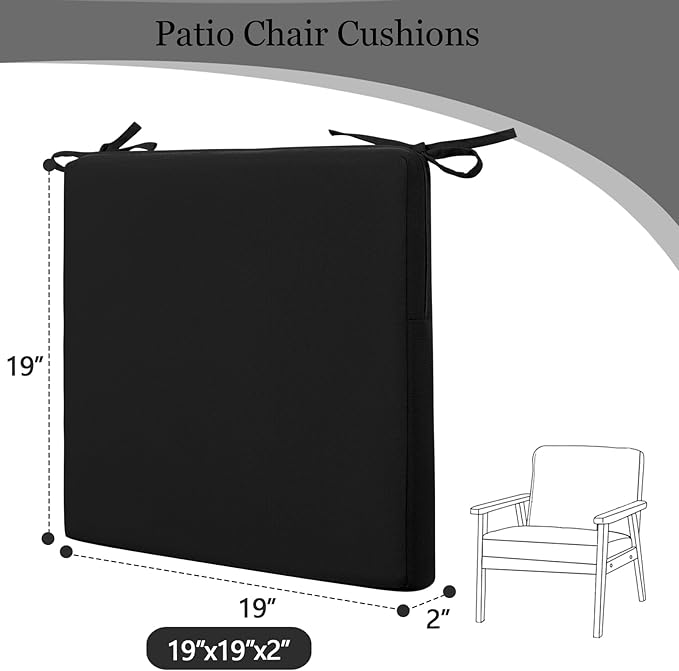 idee-home Outdoor Chair Cushions Set of 4, 19" x 19" Outdoor Seat Cushion Waterproof Patio Furniture with Ties, Dining Chair Pads