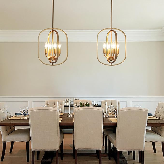 Gold Chandelier for Dining Room Light Fixture, 4 Light Entryway Light Fixture, Adjustable Modern Farmhouse Chandelier Foyer Lighting Fixtures Rustic Kitchen Chandelier for Entryway, Foyer, Living Room