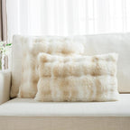 FUTEI Beige White Decorative Throw Pillow Covers 16x16 Inch Set of 2,Soft Fuzzy Faux Rabbit Fur Cushion Covers with Raised Texture,Neutral Boho Home Decor for Couch Bed Living Room