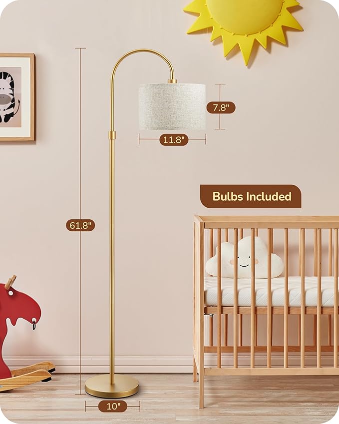 EDISHINE Modern Arc Floor Lamp with Remote, Dimmable Gold Floor Lamp, 3000K-6500K Color Temperatures, Tall Pole Reading Floor Lamps for Living Room Bedroom Office, Footswitch, LED Bulb Included