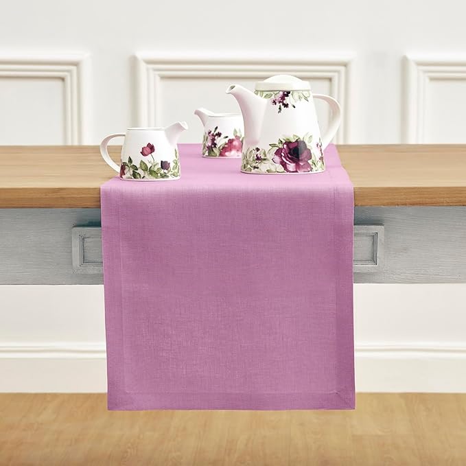 Solino Home Linen Violet Table Runner 90 Inches Long - 100% Pure Linen Dining Table Runner 14 x 90 Inch for Halloween, Holiday - Fete