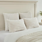 FUTEI Cream White Striped Decorative Throw Pillow Covers 22x22 Inch Set of 2,Square Winter Decorations Couch Pillow Case,Soft Cozy Faux Rabbit Fur & Velvet Back,Modern Home Decor for Bed