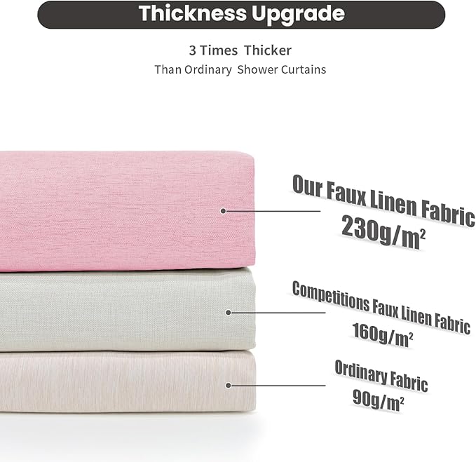Inhousolu Boho Farmhouse Shower Curtain with Fabric Liner Set, Faux Linen Textured, 14 Metal Hooks Luxury Weighted Hem, Washable Wrinkle Free Bath Curtain for Hotel Bathroom 72" W x 96" L Pink