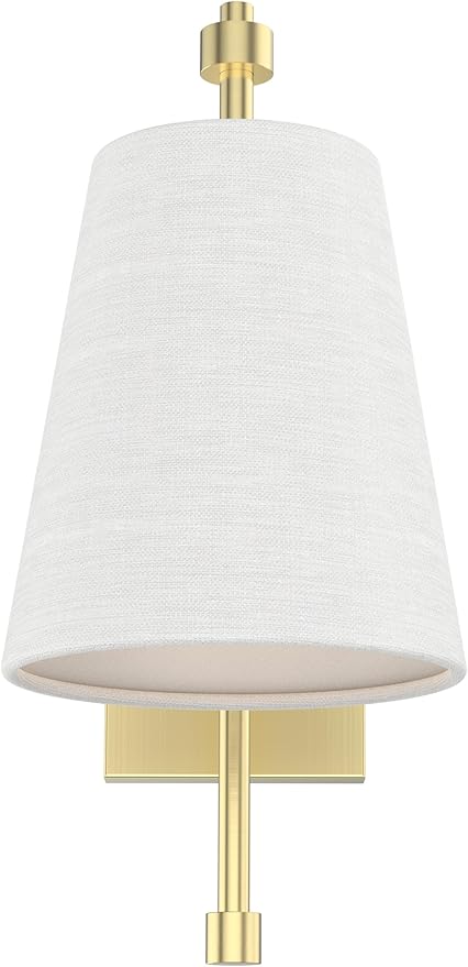 Swing Arm Wall Lamps Set of 2, Fabric Linen Shade, Hardwired Wall Mounted Light Fixture for Bedside, Living Room, Bathroom, Versatile Home Decor (Brushed Gold)