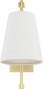 Swing Arm Wall Lamps Set of 2, Fabric Linen Shade, Hardwired Wall Mounted Light Fixture for Bedside, Living Room, Bathroom, Versatile Home Decor (Brushed Gold)