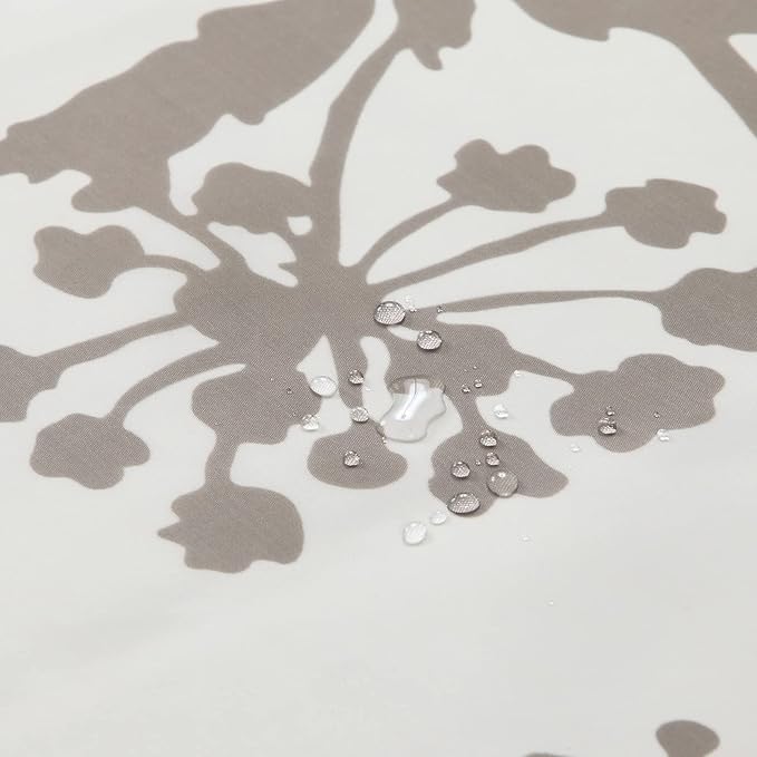 Long Floral Fabric Shower Curtain, Beige Brown Grey Plant Shower Curtains for Bathroom, Waterproof Bathroom Curtains, 72" W x 78" H
