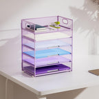 Marbrasse 2 Pack Desk Organizer with Handle, 6 Tier Paper Letter Tray, Mesh Desk File Organizer for Office, School and Home - Purple