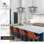 Modern Smoke Gray Crystal Chandeliers, Black 20” Round Chandelier 3 Tiers 7 Lights Luxury K9 Crystal Ceiling Pendant Light Fixture for Dining Room Foyer Bedroom Closet