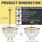 12-Light 23.64" Gold Modern Crystal Chandelier Crystal Pendant Chandeliers Light Fixture 3-Tier Hanging Lighting for Living Dinning Room Bedroom Foyer