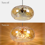 Large Glass Pendant Lighting, 14" Hammered Lampshade Hanging Lamp, 3-Light Brass Gold Chandelier for Dining Living Room Kitchen Island (Amber Glass Shade, 14 Inches)