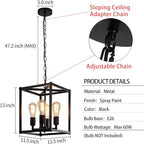 Black Chandelier Dining Room Light Fixtures,4-Light Farmhouse Chandelier Metal Cage Hanging Pendant Lighting Adjustable Height,Industrial Hanging Lights for Kitchen Island Dining Room Hallway Foyer