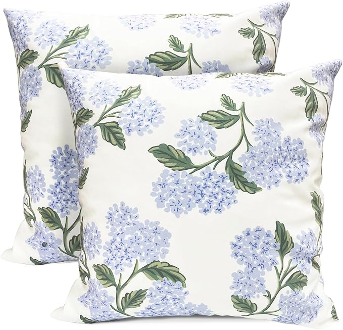 Decorative Throw Pillow Covers Set of 2 White Hydrangea Pillow Covers 16x16 inch Super Soft Short Plush Square Floral Throw Pillows,Farmhouse Outdoor Pillow Covers for Couch Living Room