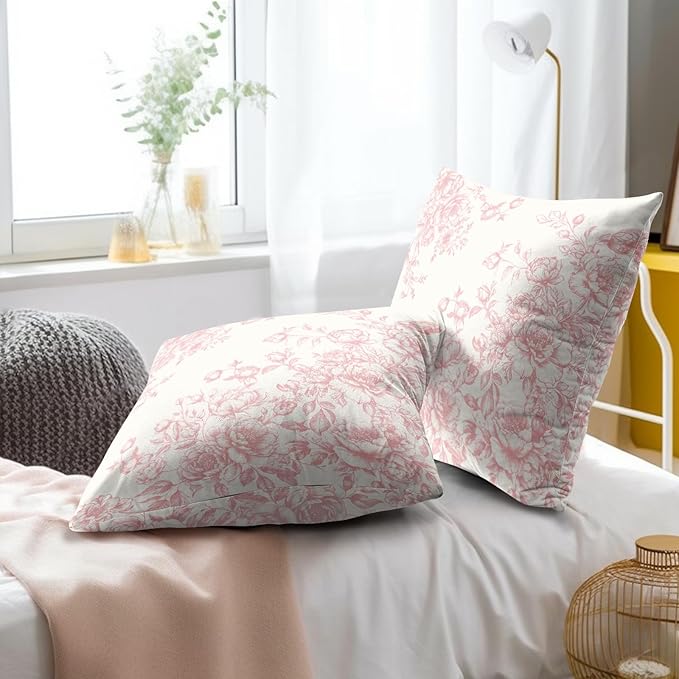 Pink Chinoiserie Throw Pillow Covers 22x22 in Set of 2 Vintage Floral Elegance Botanical Farmhouse Square Pillowcases Cushion Cover for Couch Bed Sofa Outdoor Patio Décor