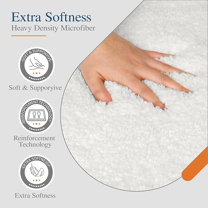 Walensee Bath Rug - Non Slip, Soft Microfiber Shaggy Bath Mat (20 x 32, Ivory) - Water Absorbent, Thick Plush Shower Mat - Machine Washable