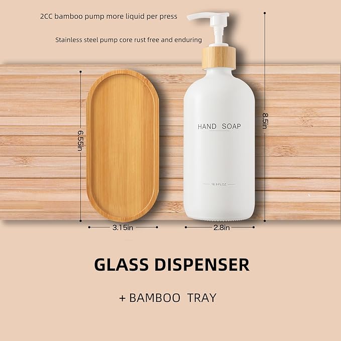 Bathroom Soap Dispenser Set, Bamboo Pumps & Tray, Lotion Dispenser, and Hand Soap Dispenser Bathroom Counter Decor. (White)