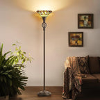 GyroVu Tiffany Floor Lamp, Torchiere Floor Lamps with Stained Glass, 71 Inch Tall Floor Standing Reading Light for Living Room Corner Bedroom Home Office, Bulbs Included
