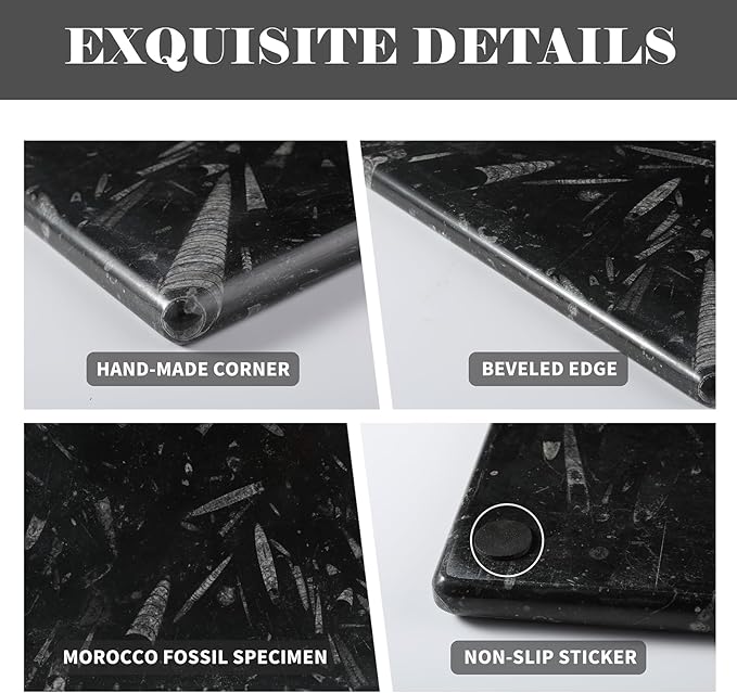 Natural Moroccan Fossil Stone Tray - Black Marble Decorative Serving Board for Charcuterie, Cheese, Pastry - Jewelry, Candles, Perfume, Trinket Plate, Kitchen & Home Decor Centerpiece 12"x 8"