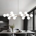 16-Light Globe Sputnik Chandelier, Mid Century Modern Light Fixture Over Table, Nickel Linear Chandeliers for Dining Room and Kitchen Island (Milk White Glass Bubble Shades, 40 Inch)