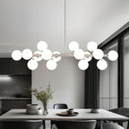 16-Light Globe Sputnik Chandelier, Mid Century Modern Light Fixture Over Table, Nickel Linear Chandeliers for Dining Room and Kitchen Island (Milk White Glass Bubble Shades, 40 Inch)