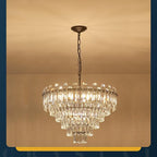6-Tiers Modern Crystal Chandelier Black 12-Light 23.6'' Contemporary Round Pendant Chandeliers Light Luxury Ceiling Hanging Lighting for Living Dining Room Bedroom Kitchen Island Foyer