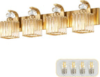 Modern Bathroom Vanity Light, 4-Light Gold Bathroom Lighting Fixtures Over Mirror, 28.4" Crystal Wall Light Sconce for Bathroom/Bedroom/Vanity, Includes LED Bulbs, Easy Installation