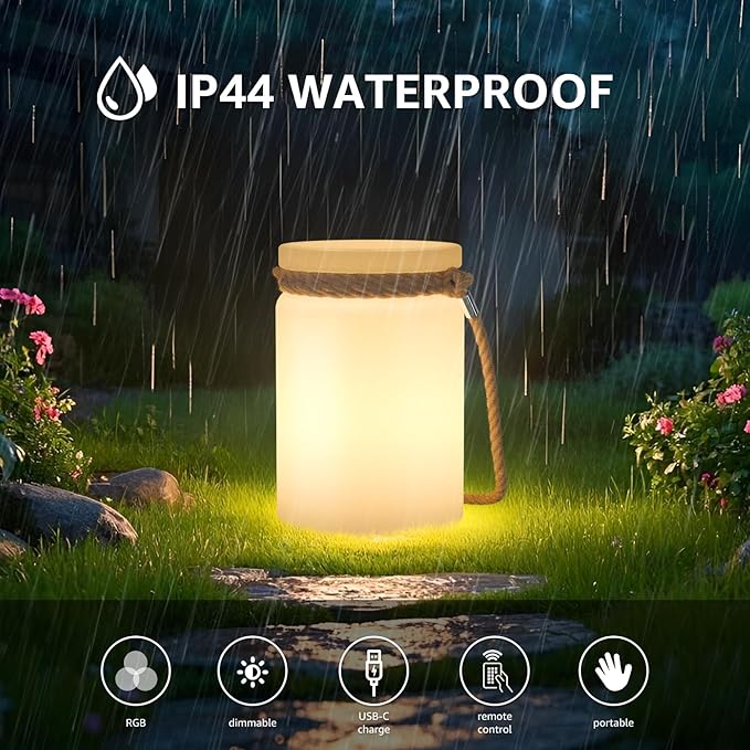 uuffoo LED Lamp Lantern Table Lamp Cordless Shower Lamp IP44 RGB and Warm White Dimmable for Indoor Outdoor Patio Camping Restaurant Home