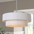 LamQee 3-Light Modern Drum Chandelier, 2-Tier Semi-Flush Mount Pendant Light Fixtures with Fabric Lampshades, 20” Hang Ceiling Lamp for Bedroom Dining Room Hotel