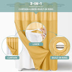 Gold No Hook Waffle Weave Shower Curtain with snap-in Liner Replacement, 230GSM Waterproof Fabric Hotel Shower Curtain Set for Bathroom, Through Mesh Top Window,71Wx80H
