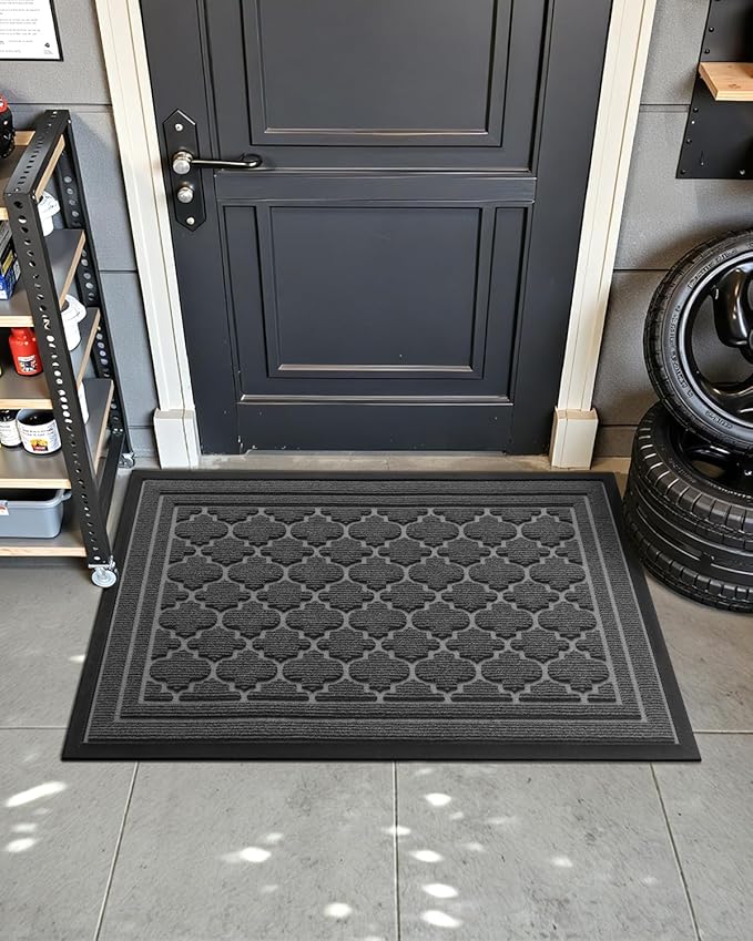 Color&Geometry Large Front Door Mat Outside Entrance, Heavy Duty Non Slip Low Profile Doormat for Entryway, Trap Dirt and Moisture Welcome Mats All-Weather, Easy Clean, Patio, Garage, 48"x72" Grey