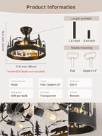 Black Chandelier Fan with，Farmhouse Rustic Ceiling Fan with Light and Remote, Adjustable Height, Rustic Chandeliers for Living Room, Bedroom, Hallway, Entryway Kitchen Lighting