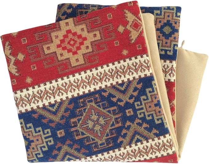 Throw Pillow Covers Kilim Red and Blue - 16 x 16 Inches Decorative Pillows, Persian Room Decor for Couch, Bohemian Square Case for Window Seat, Ethnic Cushions, Aztec Tapestry