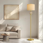 Oneach 61.5" Modern Floor Lamp for Living Room, Gold Boho Standing Lamp with Rattan Glass Design, Rotary Switch, Farmhouse Tall Lamps for Bedroom Office Dining Room (Without Bulb)
