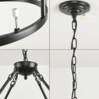 Black Wagon Wheel Chandelier 32 inch,12-Light Farmhouse Wagon Wheel Chandeliers Round Industrial Ceiling Light fixtures for Outdoor Porch high Ceilings Living Dining Room Foyer Entryway